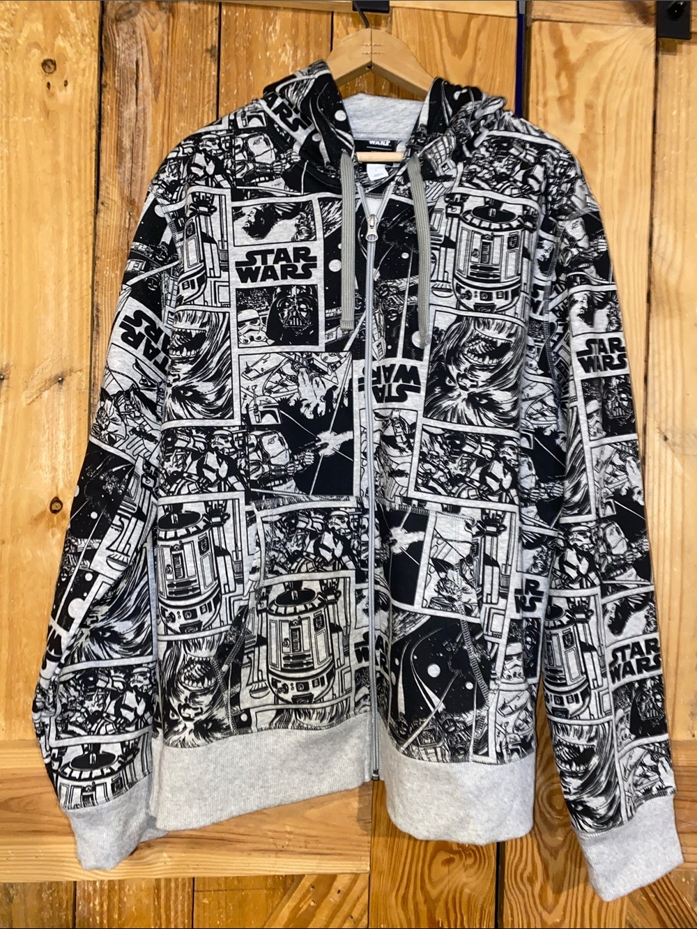 Star Wars Black & Gray Comic-Panel Zip Hoodie for Men.